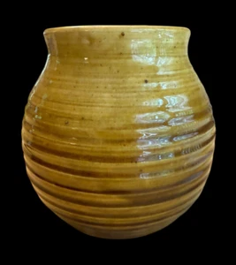 Pflanzgefäß Bienenstock gerippt 6,25" Topf braun honigfarben Studiokeramik signiert - Bild 1 von 5