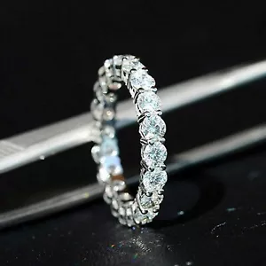 Round Cut Lab Grown Diamond Full Eternity Engagement Band in 925 Sterling Silver - Picture 1 of 8