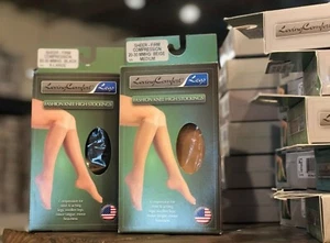 Sheer Compression Fashion Knee Highs 8-15 15-20 20-30 mmHg Beige or Black SIZES - Picture 1 of 3