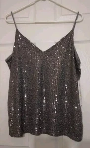 Camicia donna Calvin Klein con paillettes e cinturino argento taglia media prezzo al dettaglio consigliato $64 nuova con etichette - Foto 1 di 13