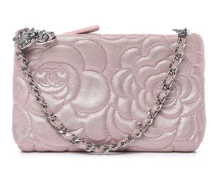 authentic CHANEL Metallic Goatskin Camellia Embossed mini Clutch Bag Pink - Picture 1 of 5