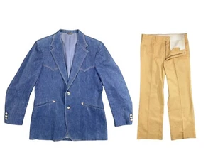 VTG 70s LEVIS MENS DENIM WESTERN BLAZER SPORTCOAT Pants 33 JACKET SZ 42R - Picture 1 of 21