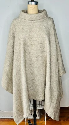 DE COLECCIÓN HILANA MARFIL TOSTADO GRIS TWEED TEJIDO MEZCLA LANA CUELLO SIMULADO PONCHO CAPA ABRIGO*L Foto 1 de 4