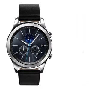 Samsung Galaxy Gear S3 46mm Silver Case Leather Black Strap - (Verizon) SM-R775V - Picture 1 of 5