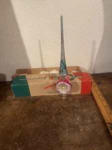 Vintage Shiny Brite Quecksilber Glas Germany Christbaumspitze rot silber 10 mit Box - Bild 1 von 6