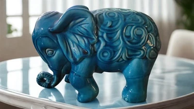 Elephant Figurine- Turquoise Urban Trends Collection 79014 Ceramic Standing  - Image 1 of 3