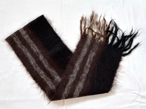 Vintage Mohair Wool Scarf Brown Stripe Fringe Men’s 70” Retro 60s 70s Shaggy - Picture 1 of 4