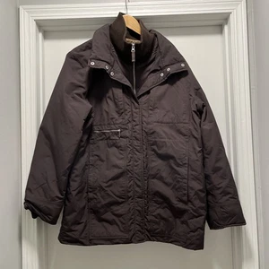 ABRIGO FORRADO EDREDÓN MARRÓN LANDS' END, MUJER GRANDE 14/16 Bolsillos Cremallera a Presión - Imagen 1 de 13