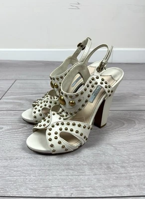 Prada Vintage 00s Gold Studded Heeled Sandals Womens Size 39 EU - Image 1 of 4