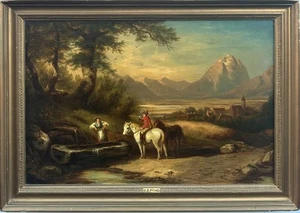 Circle of J. B. Pyne (19th Century) : Meeting in a Valley, oil on canvas - Picture 1 of 9
