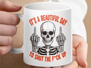 Divertida Taza Esqueleto, Taza Sarcástica, Hermosa Taza Ruda Día, Taza Dedo Medio Taza - Imagen 1 de 9