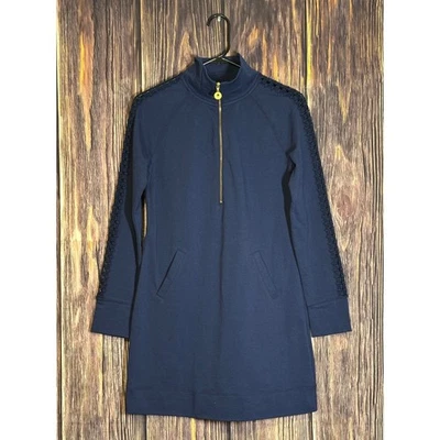 Lilly Pulitzer Skipper Popover Dress Womens  XS Navy Blue 1/4 Zip Lace Sleeve - Image 1 of 4