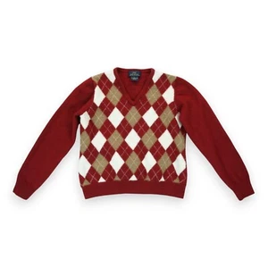 Brooks Brother 346 Extra Fine 100% Italian Merino Wool Argyle Red Boys Large - Picture 1 of 4