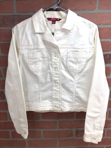 SO Sri Lanka White Denim Jacket Button Front & Cuffs Pockets Girls Size L Youth - Picture 1 of 6