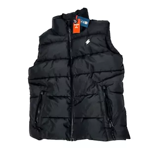 SuperDry Gilet Puffer Jacket Black Size S Small Full Zip Pockets NWT $169.95 - Picture 1 of 24