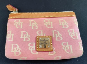 Dooney and Bourke Pink Monogram Canvas Coin Change Purse w/ Zip & Leather Trim - Picture 1 of 9
