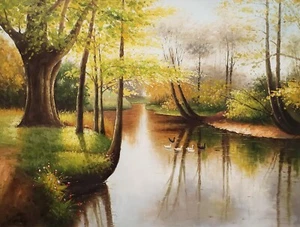 Forest Lake, 36x48 - 100% Hand painted Oil Painting on Canvas - Picture 1 of 6