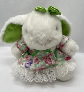 Lemonwood Asia Plush White Bunny Rabbit Easter Bunny Stuffed Animal Floral Dress - Picture 1 of 7