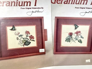 Green Apple Co. GERANIUM I & II Cross Stitch Leaflet Watercolors by Janet Powers - Picture 1 of 5