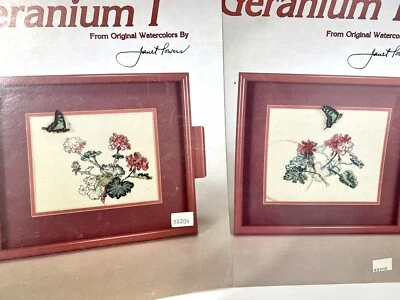 Green Apple Co. GERANIUM I & II Cross Stitch Leaflet Watercolors by Janet Powers - Image 1 of 4