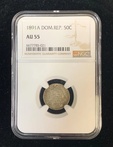 1891-A Dominican Republic 50c NGC AU55 (723-2) Cover