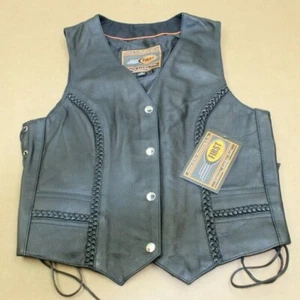 NEW - First Classics, Trinity Women's Leather Motorcycle Vest - Black - Small - Picture 1 of 4