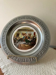 Placa artesanal de peltre americano bicentenario Declaración de Independencia 10,75" Nueva Jersey - Imagen 1 de 8