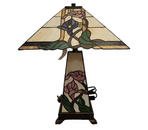 Large Tiffany Style Table Lamp, Stained Glass, 2 Bulb Capacity - Picture 1 of 24