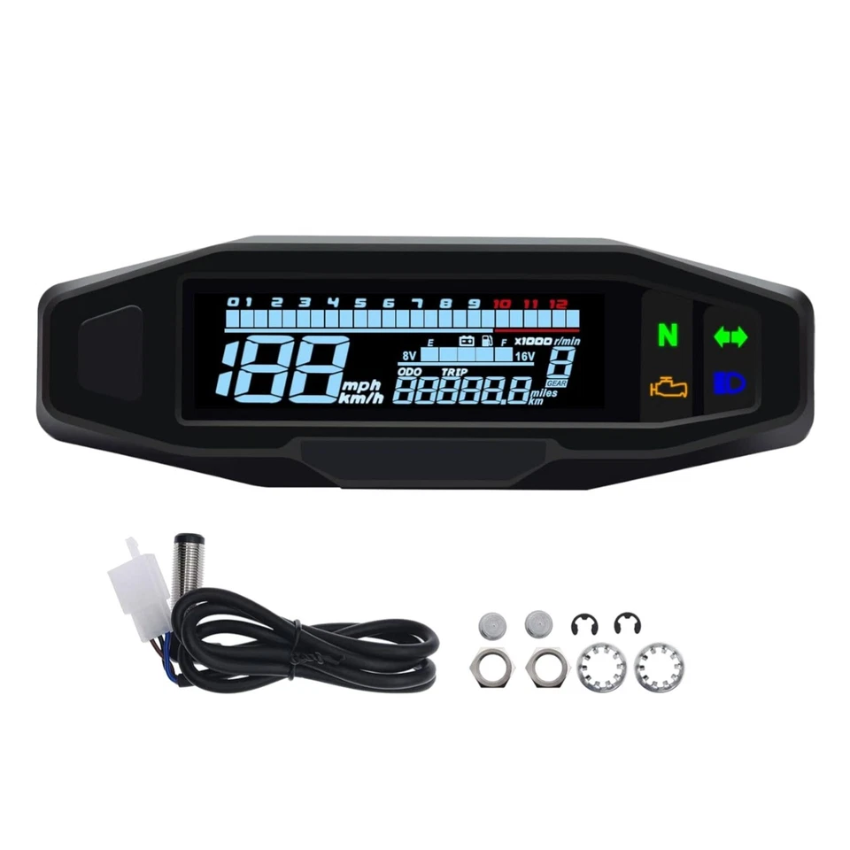 Multifunktionaler Universal-Digital-Tachometer mit LCD-Display für Motorräder - Bild 1 von 1