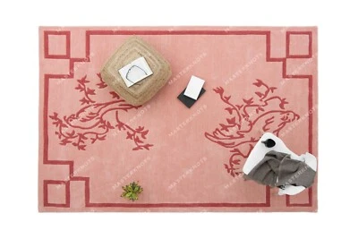 Mechón a Mano Lana Alfombras Rosa Estampado Animal Hippie Indio Alfombra 2.4x3m - Imagen 1 de 4