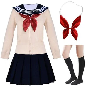 Japanese School Girls Short Sleeve Uniform Sailor Navy Blue Pleated Skirt Ani... - Picture 1 of 9