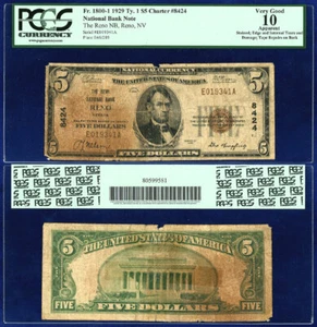 USA 1929 RENO NV NATIONAL BANK $5 GEORGE WINGFIELD - PCGS VG 10 - Picture 1 of 1