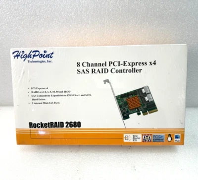 NEW Highpoint Rocketraid 2680 8 Channel PCI-E x4 SAS RAID Controller FREE SHIP - Image 1 of 4