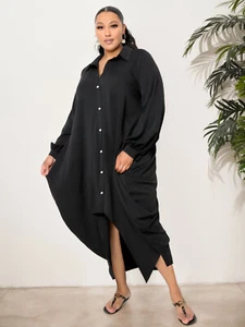 Plus Size Women's Shirt Dress Ladies Button Turn Down Collar Loose Tunic Dresses - Picture 1 of 9