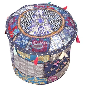 Indian Patchwork Pouf Ottoman Pouffe Poof Floor Foot Stool Ethnic Decorative - Picture 1 of 5