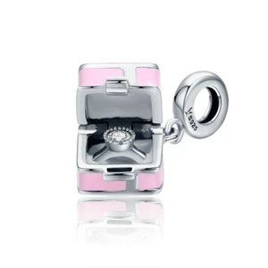 Genuine S925 Silver Gift Box Present Bow Charm Bead Pendant Fits Bracelet Chain - Picture 1 of 6