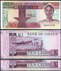 Ghana 10 Cedis 2-7-1980, UNC, 2 Pcs PAIR, Consecutive, P-20c - Picture 1 of 4