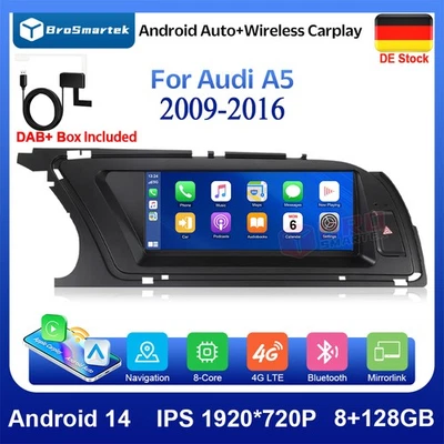 8.8" 128GB Android 14 Multimedia 8-Kern Autoradio Navi DAB+ CarPlay Für Audi A5 - Bild 1 von 4