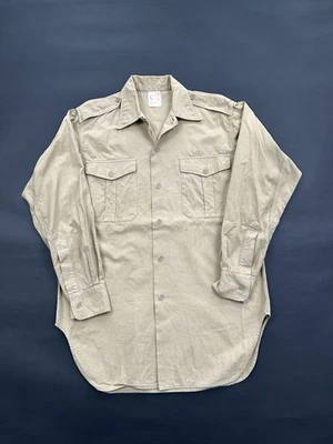 20 世纪 50 年代 60 年代法国军队阿尔及利亚战争棉纽扣卡其色衬衫男式 L — 第 1/4 张图片