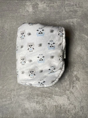 Blankets & Beyond Baby Blanket Owl Blue Gray Bird Heart Reversible White Lovey - Image 1 of 4