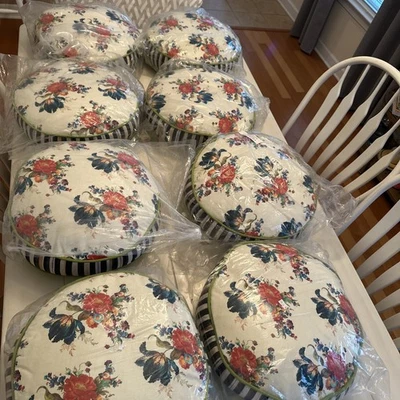 RARO MacKenzie-Childs mercado de flores redondas/rayas negras - lote de 8 (14” de ancho) Foto 1 de 4