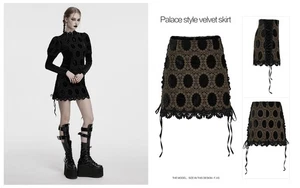 Punk Rave Women Black Gothic Punk Palace Style Velvet Drawstring Decor Skirt - Picture 1 of 28