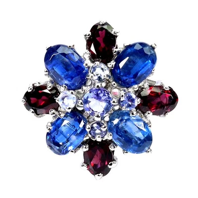 Anillo de plata de ley 925 ovalado cianita rodolita tanzanita piedras preciosas tamaño de joyería  Foto 1 de 4