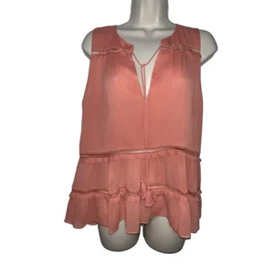 Alice + Olivia Massie Salmon Sleeveless Ruffled Top Women’s Small V Neck Tassels - Picture 1 of 11