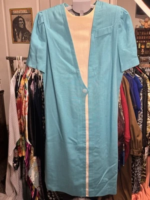 Vestido vintage Leslie Fay hecho en EE. UU. azul y blanco talla 16 Foto 1 de 4