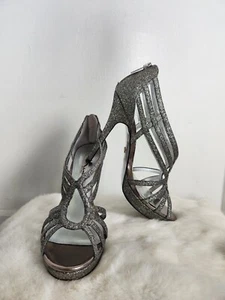 Nina Women's Forest YG Dress Sandal Heels Silver Sparkle Sz 8M 5" Heel - Picture 1 of 10