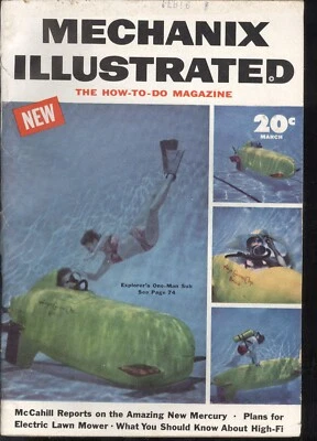 1954 Mechanix Illustrated Magazine: Explorer's One-Man Sub/Pontiac & Mercury Foto 1 de 2
