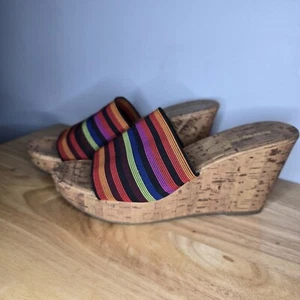 Montego Bay Club Heels Cork Wedge Shoes Sandals Slides Rainbow Women's 10 - Picture 1 of 8