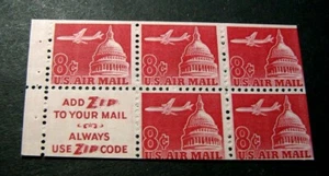US Stamp Scott#  C64b Airliner/Capitol 1962  MNH  Pane of 5 & label Slogan 3 H77 - Picture 1 of 2