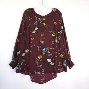 Maurices Floral Blouse Womens Plus 1X Criss Cross Back Long Sleeve Tunic Top - Picture 1 of 10